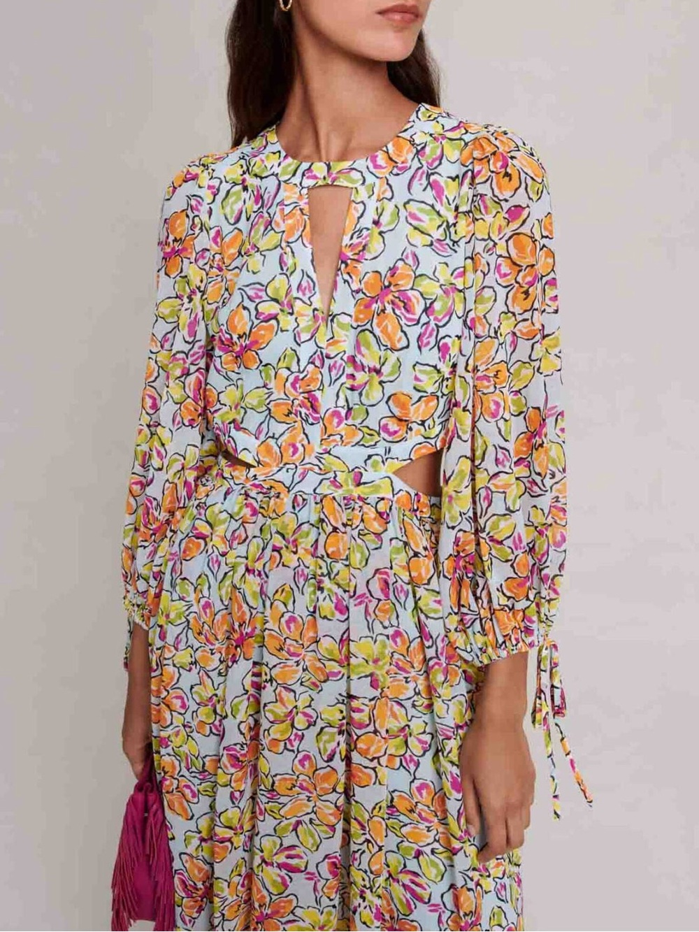 Maje Floral Cutout Maxi Dress Puff Sleeve Resort Vacation Dress XS/S - Picture 5 of 9